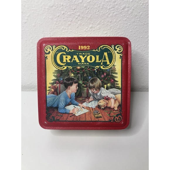 Crayola Other - Crayola 1992 Limited Edition Holiday Square Tin Box Christmas Decor‎ Red Gold